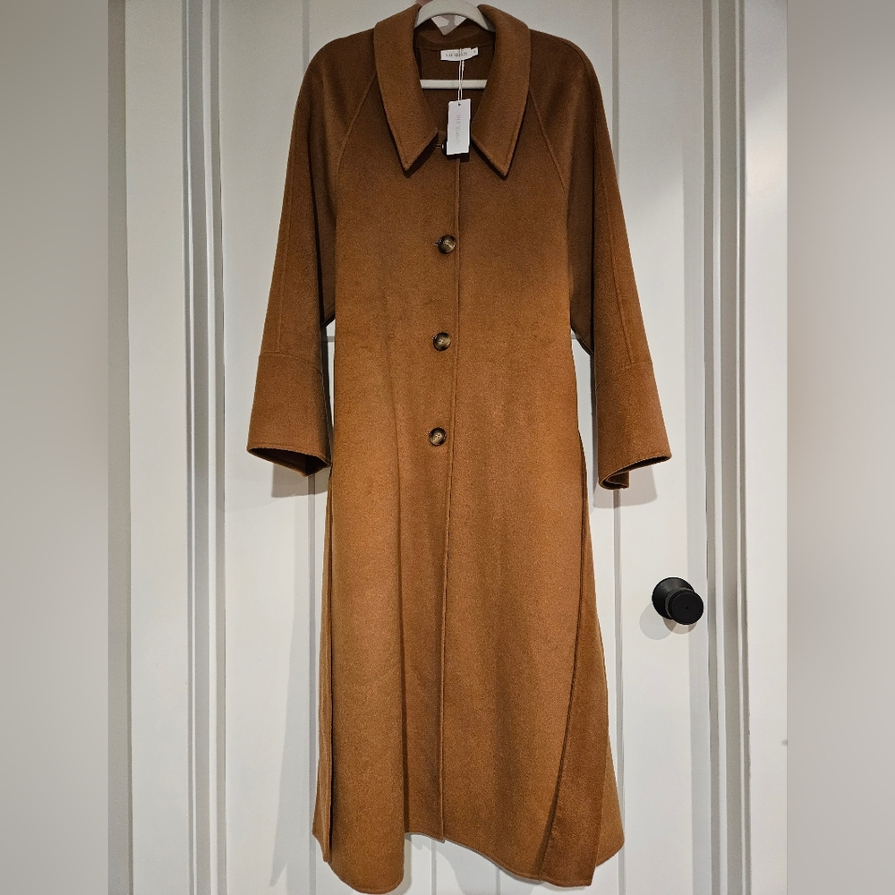 NWT Button Up Collar Silk Wool Blend Coat (Bronze) - Silk Maison - Picture 9 of 14